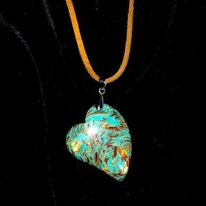 Turquoise Resin W/Gold Flake Heart Necklace